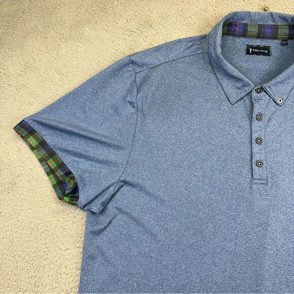 William Murray Polo Shirt Mens XXL Blue Golf Stretch Performance Contrast Plaid - Picture 4 of 16
